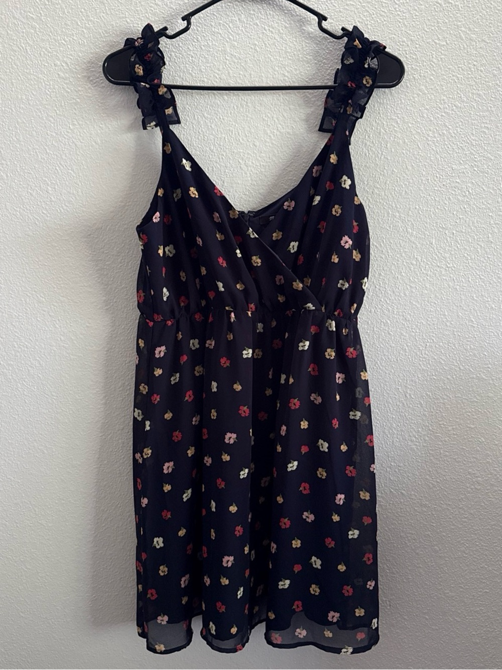 Madewell Navy Floral Ruffle Strap Mini Dress Size 2 Cottagecore Babydoll